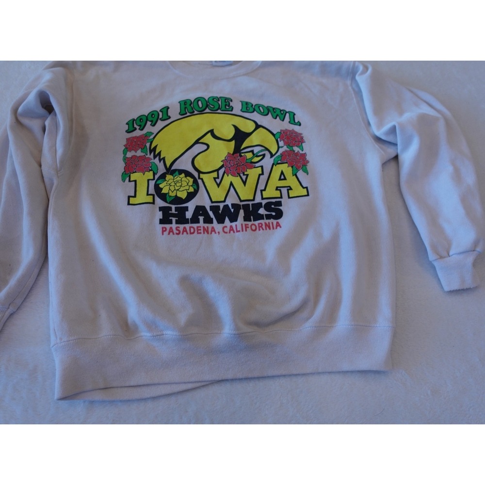 Vintage 1991 ROSE BOWL Iowa Hawkeyes Pullover Crewneck Sweatshirt‎ Sz L Pasadena